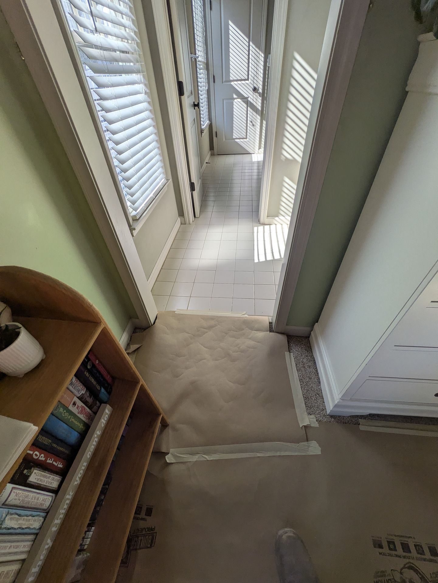 Hallway preparation to prevent dust spread during Athens remodel